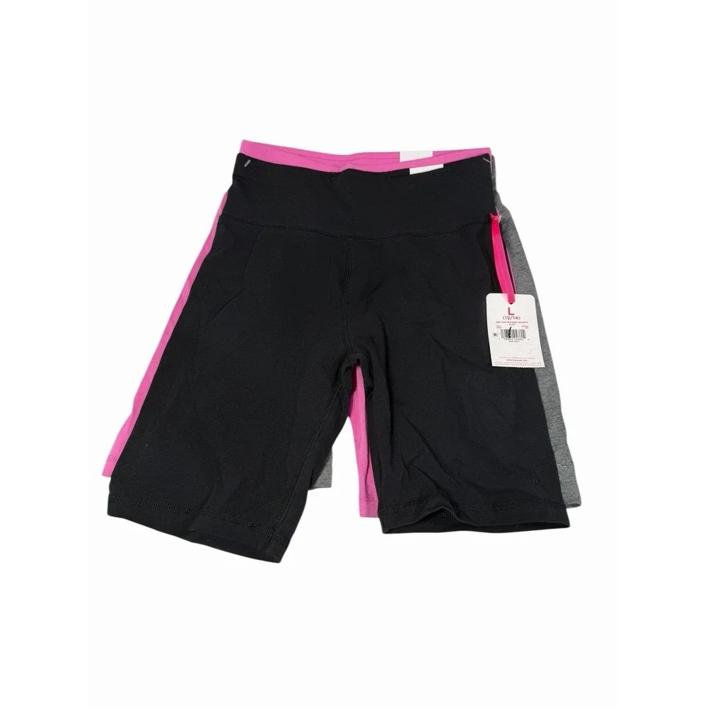 justice girls 3 pack cotton bike shorts size large 10 14 black pink‎ grey